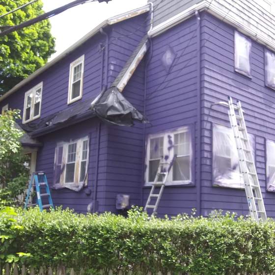 Exterior body coat in deep purple, trim work in progress
